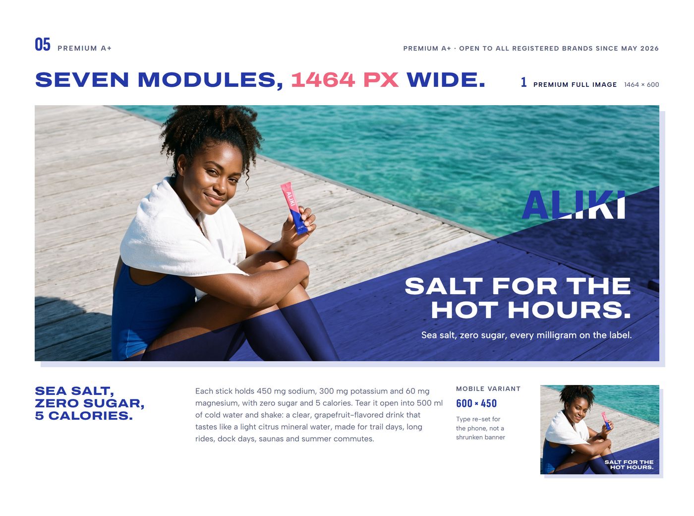 Chapter 05, Premium A+: module 1, a woman on a dock after a swim, the full-width image with its mobile variant