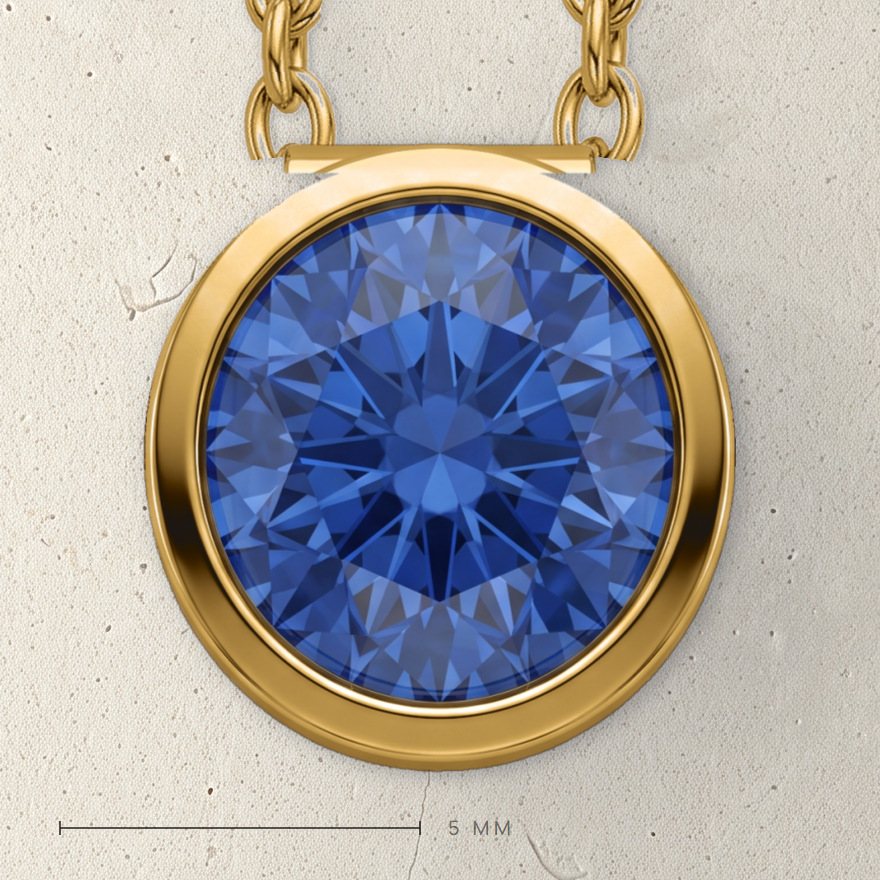 Corund bezel rim around the stone, magnified, with a 5 mm bar