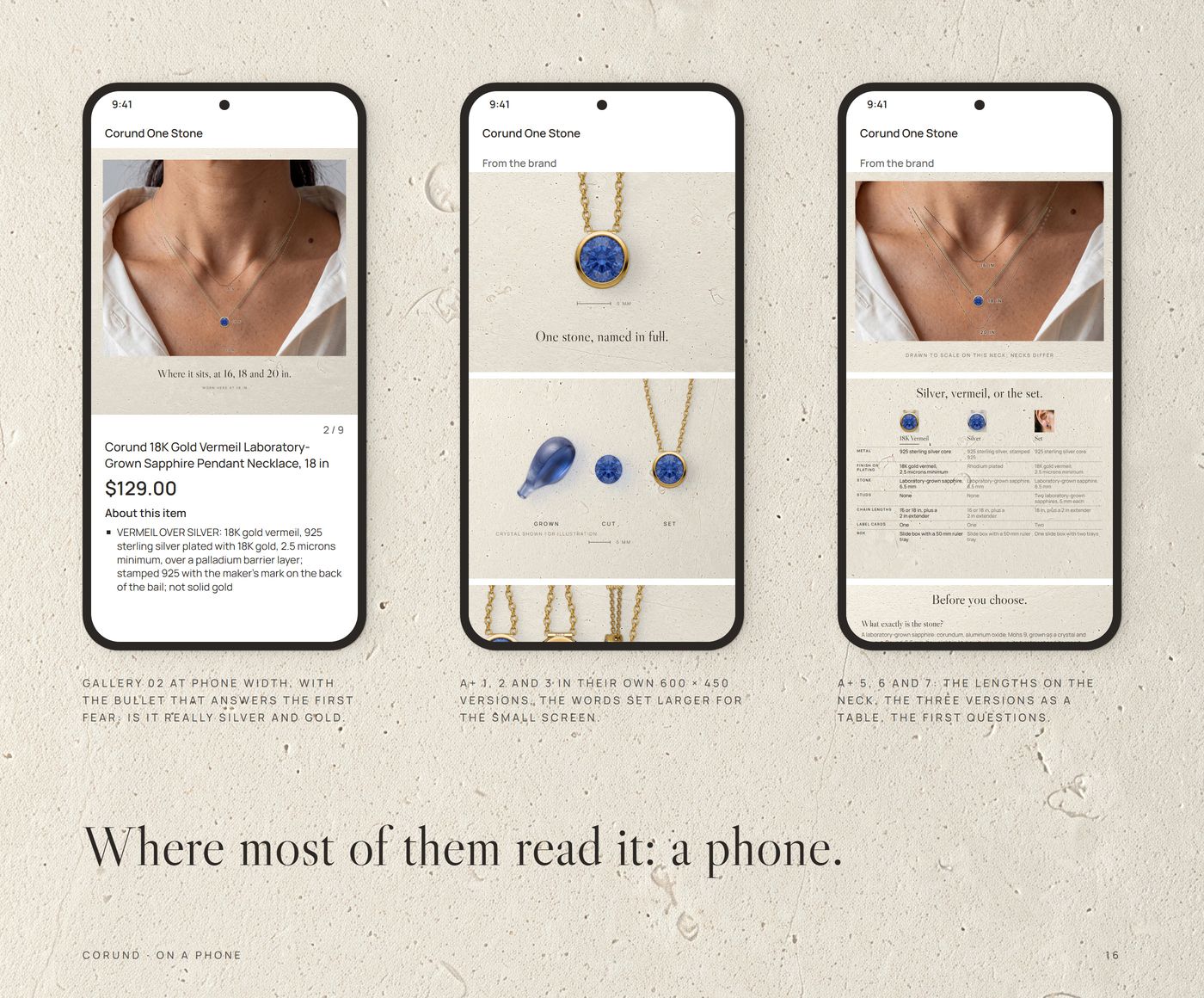 On a phone: slot 02 with the headline, price and the metal bullet, and the A+ mobile variants on three phones