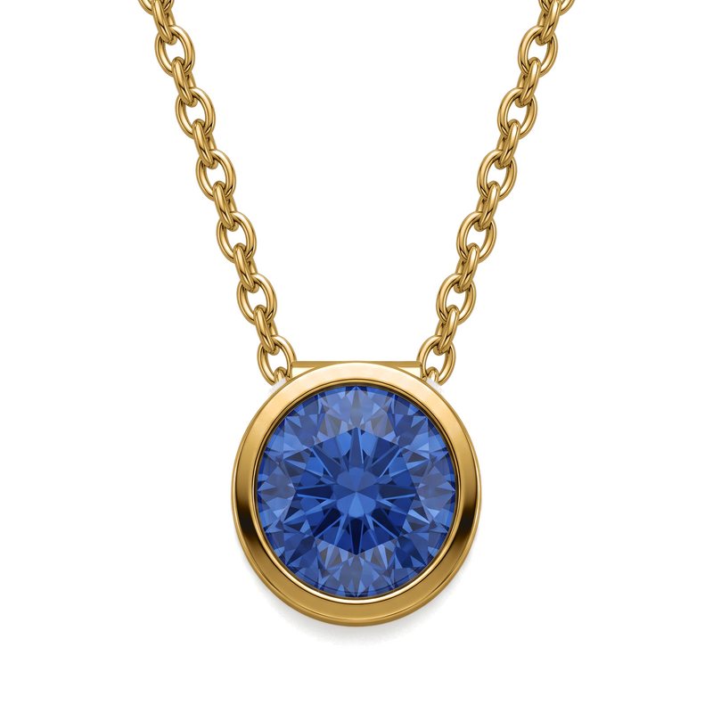 Corund 18K gold vermeil pendant necklace with a laboratory-grown blue sapphire, on white