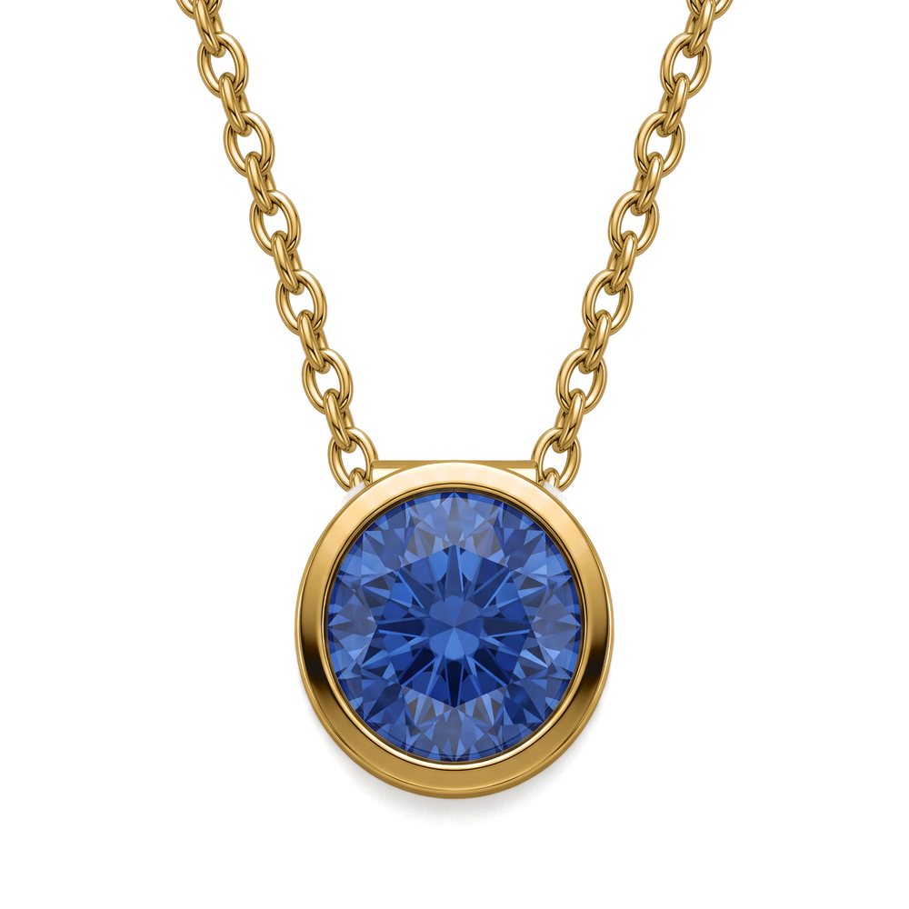 Corund 18K gold vermeil pendant necklace with a laboratory-grown blue sapphire, on white