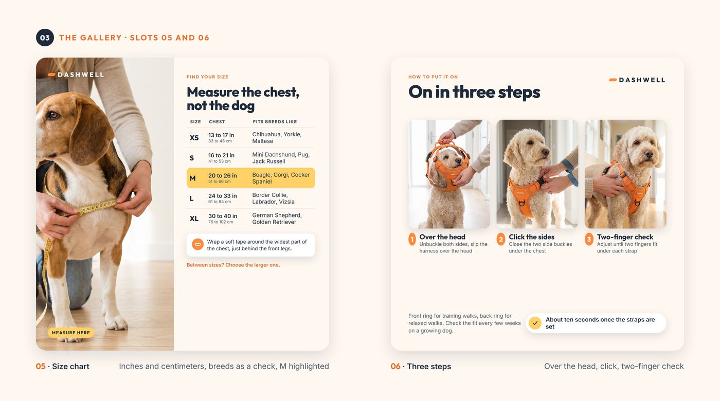 Slots 05 and 06 large: the size chart and the three steps