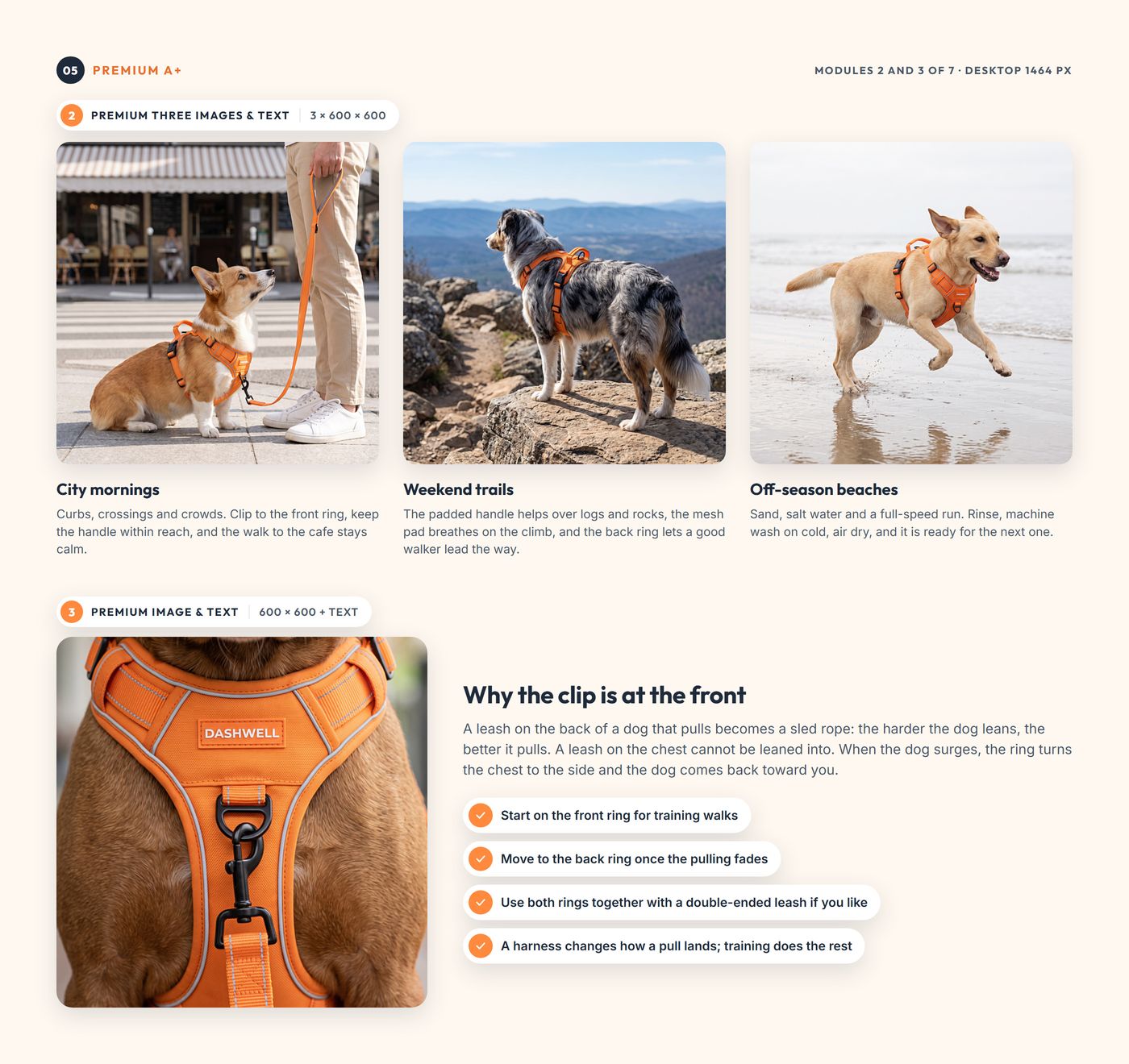 Premium A+ modules 2 and 3: three images and text, image and text