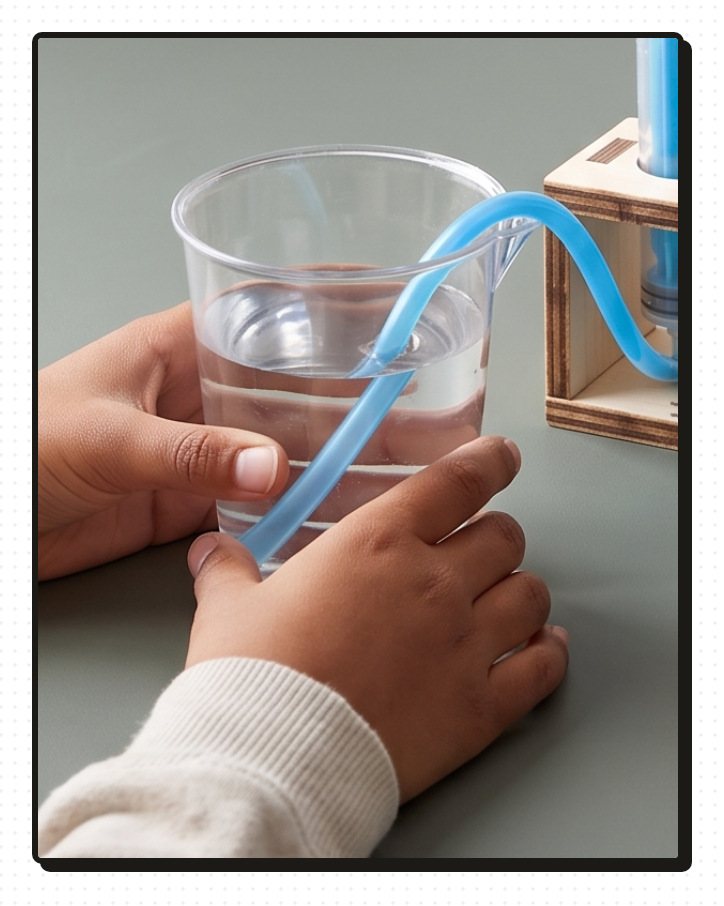 Hands filling a Fulcra piston under the water from the cup