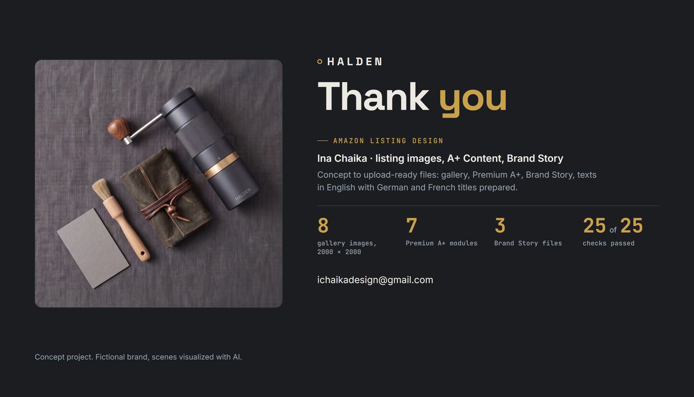 Closing panel: thank you, what is in the box, package contents, contact