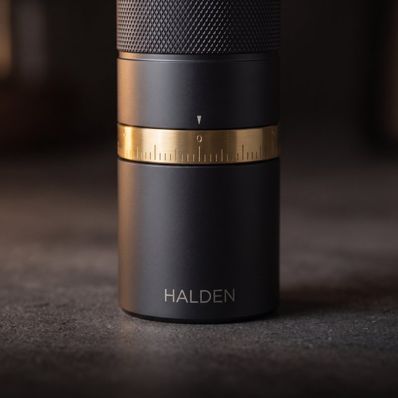 Brass adjustment ring with its scale above the catch cup engraved HALDEN