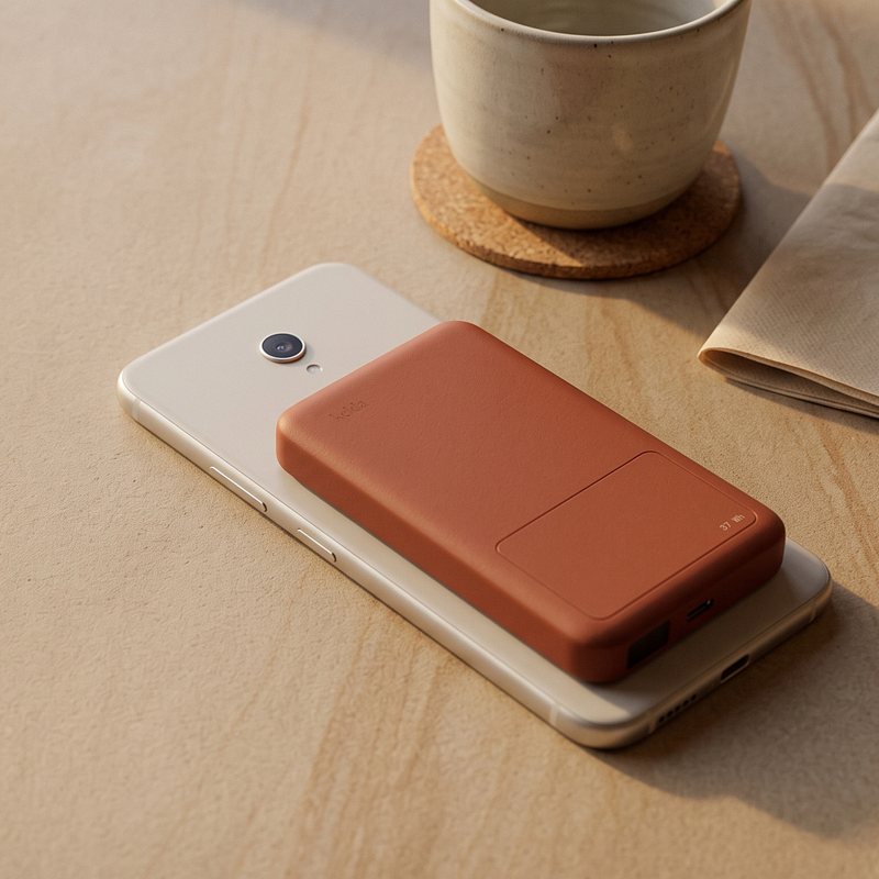 Phone screen down on a cafe table with the Kelda 37 pack on its back