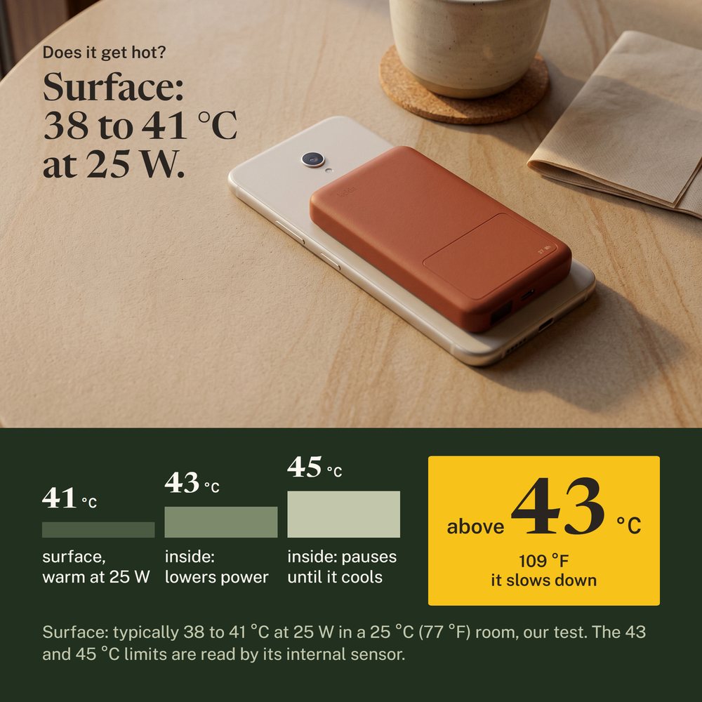 Phone screen down on a sandstone cafe table with the Kelda 37 pack on its back, beside a cup