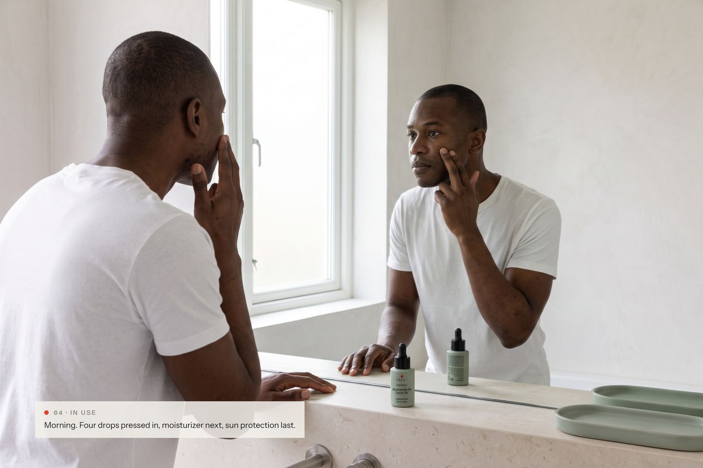 Chapter 04, in use: a man at a mirror in the morning