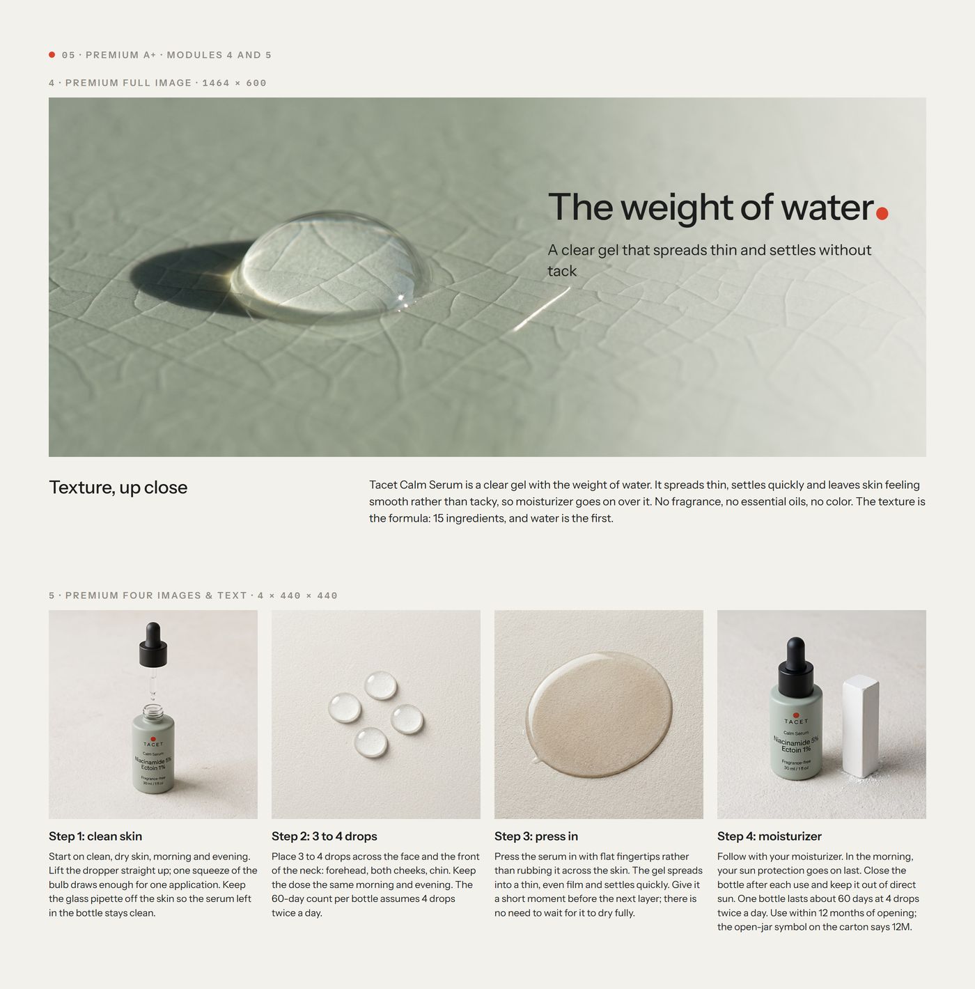 Premium A+ modules 4 and 5: texture up close, four steps