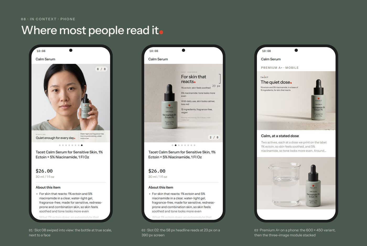 On the phone: three screens, slot 08, slot 02 and Premium A+ mobile