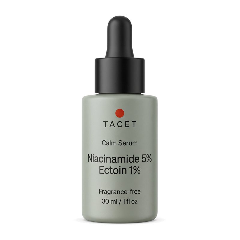 Tacet Calm Serum, 30 ml celadon glass dropper bottle, on white